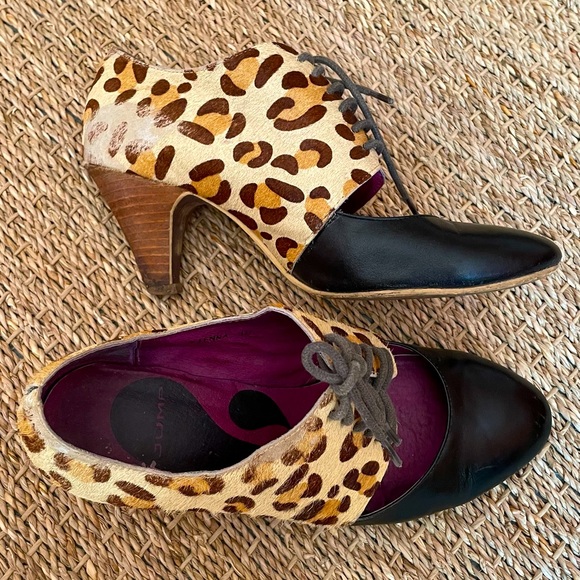 Shoes - Leopard Print Lace Up Leather Pumps